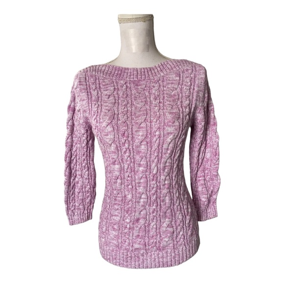 Lands End Women’s Knit Pink Tweed Sweater-top Size S 3/4 SLEEVE - Picture 1 of 8